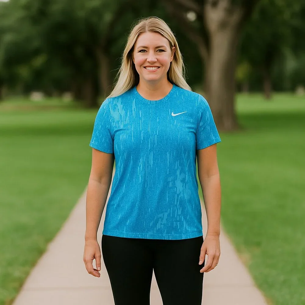 The Nike T-Shirt Swoosh Dri-Fit Blue Unisex SM Short Sleeve Athletic Golf Beach‎